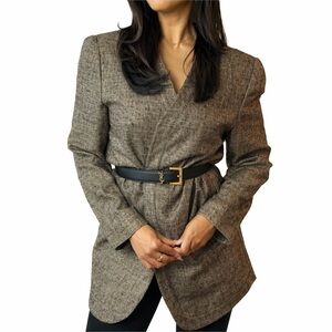 Vintage | 100% Silk Brown Collarless Blazer Jacket size M